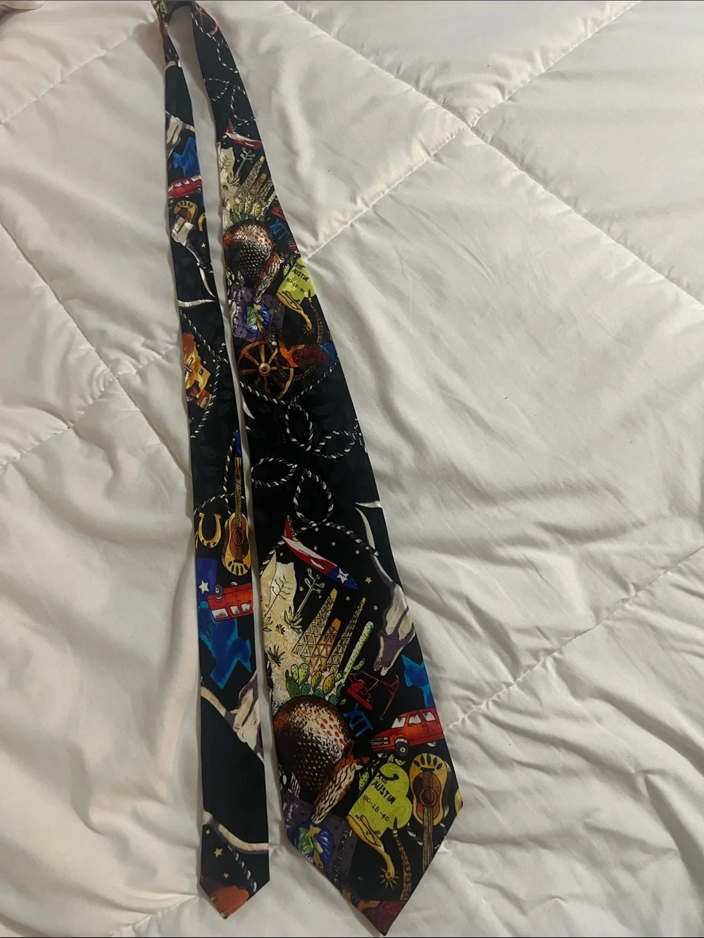 Nicole Miller vintage  Black Tie with Multicolor Musical and Travel motif (#42)
